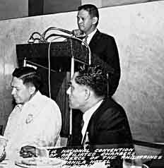 Front L is Senator Pelaez.  Dad is at podium. Dad was keynote speaker at the National Convention of Affiliated Chambers of Commerce of the P.I. at the Manila Hotel.