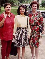L to R: Mercy Camacho, Senator Gloria Macapagal, Helen.  Villamor Air Base 1989.