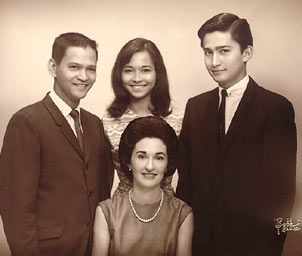 Well here we all are in approximately late 1966 in Manila Philippines. L to R. Top: Ramon Limjoco, Diana, Randy Limjoco, Below is mom, Helen Limjoco