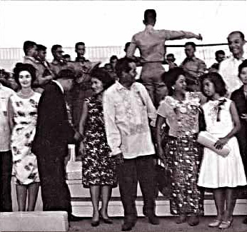 L to R  Helen, Sec. of Finance Fenny Hechanova & Mrs. Hechanova, Pres. D. Macapagal, Mrs. Macapagal, and a teenage  Gloria Macapal, now Vice President of the Philippines.